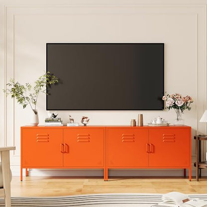 Orange Metal Storage Cabinet with 2 Doors and Adjustable Shelves, view 5