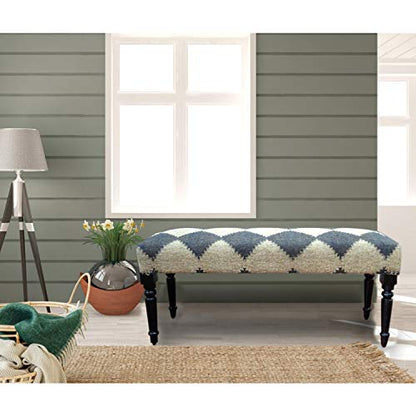 LR Home Tan/Black Upholstered Bench for Bedroom End of Bed | Farmhouse Checkered Accent Bench for Living Room, Bedroom, or Entryway Seating | Long Rectangle Sitting Bench | 47"W x 16"D x 18"H