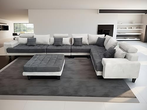 L Shape U Shape Reversible Modern Microfiber Fabric Sectional Couch Sofa Set S150D (2 Tone Grey/Dark Grey)