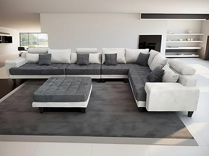 L Shape U Shape Reversible Modern Microfiber Fabric Sectional Couch Sofa Set S150D (2 Tone Grey/Dark Grey)