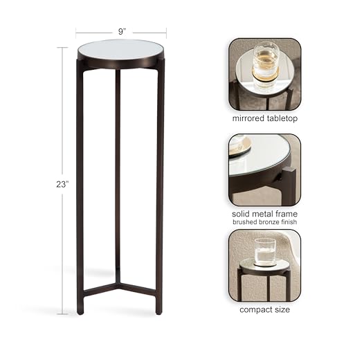 Aguilar Modern Mirrored Round Drink Table; 9 x 9 x 23; Bronze; Metal Accent Table with Mirrored Tabletop for Use as Small Plant Stand