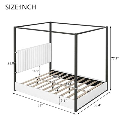 LUMISOL Queen Size Upholstered Canopy Bed, view 3