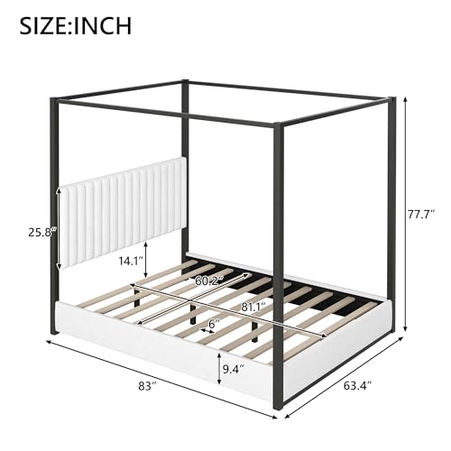 RuiSiSi Queen Size Metal Canopy Bed with Tall Upholstered Headboard, Black, view 3