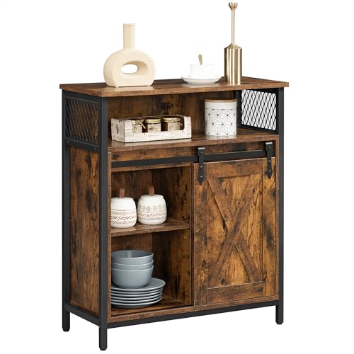 VASAGLE Buffet Cabinet, Coffee Bar Storage Cabinet, Sideboard with 1 Sliding Barn Door, Adjustable Shelves, 11.8 x 27.6 x 31.5 Inches, for Living Room, Rustic Brown and Ink Black ULSC089B01