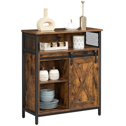 VASAGLE Buffet Cabinet, Coffee Bar Storage Cabinet, Sideboard with 1 Sliding Barn Door, Adjustable Shelves, 11.8 x 27.6 x 31.5 Inches, for Living Room, Rustic Brown and Ink Black ULSC089B01