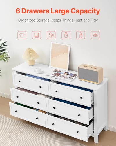 6 Drawer White Dresser, Wood Dresser Chest of Drawers with Middle Sliding Leg, view 5