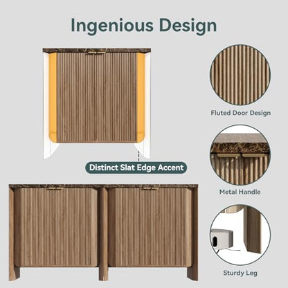 31.5" Fluted Sideboard Buffet Cabinet with Storage, Natural Oak, view 5