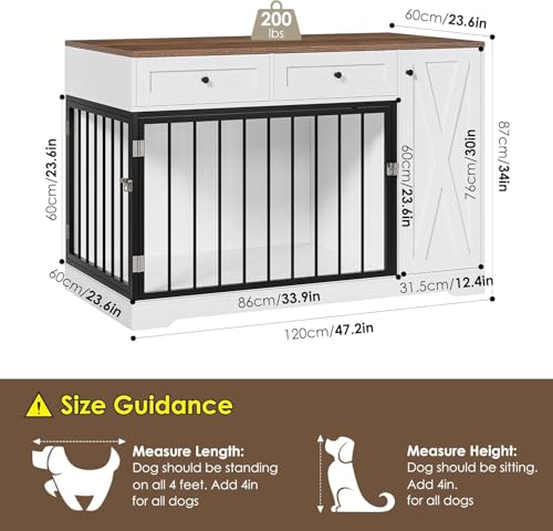 Wooden Dog Crate Furniture, Indoor Pet House with Double Doors & 2 Drawers, view 3