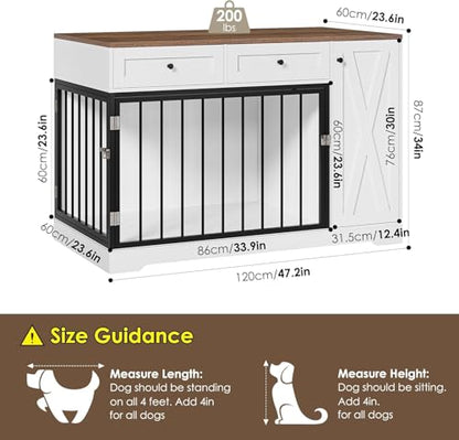 Wooden Dog Crate Furniture, Indoor Pet House with Double Doors & 2 Drawers, view 3