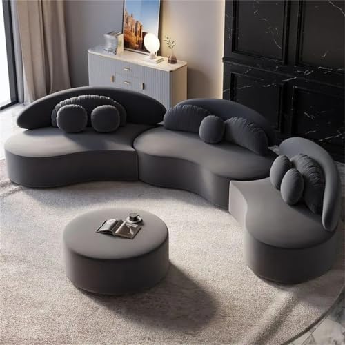 Velvet Sectional Sofa Set with Ottoman 7-Seat Curved Floor in Deep Gray