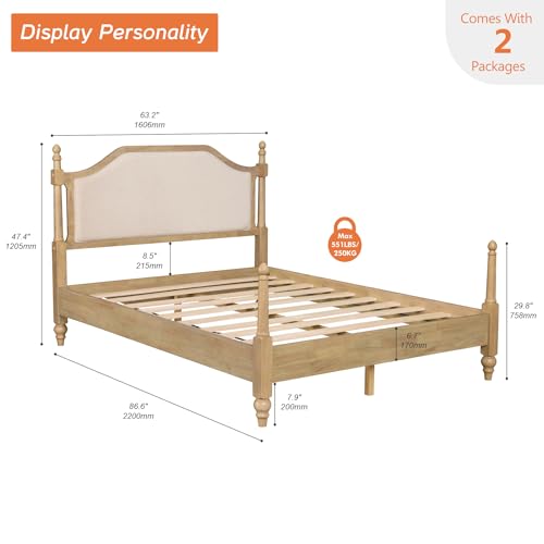 Queen Size Platform Bed Frame with Upholstered Headboard for Bedroom, view 3