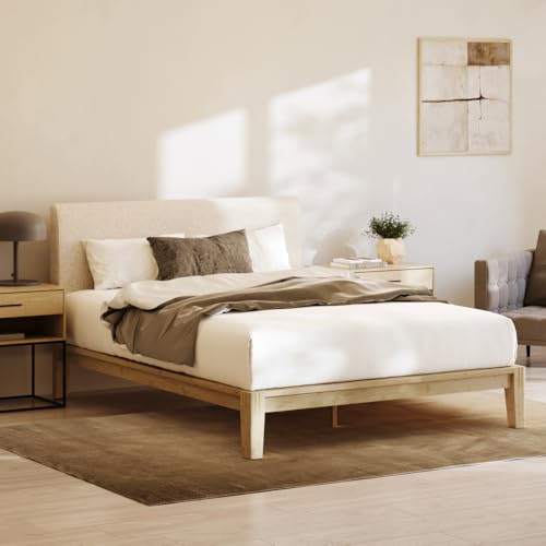 Nectar Bamboo Platform Bed Frame & Upholstered Headboard, Queen, Natural/Linen, view 2