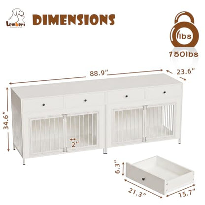 44 Inch Large Dog Crate Furniture with Storage Drawers, view 3