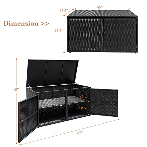 Deck Box Outdoor Wicker Storage Box Cabinet, 88 Gallon Patio Rattan Storage Container Bin Box for Furniture Tools in Garden Balcony Porch Yard