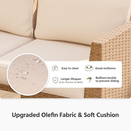 6 Pieces Outdoor Patio Furniture Sets, Rattan Conversation Sectional Set with Cushions and Storage Box, Patio Sofa with Outdoor Table
