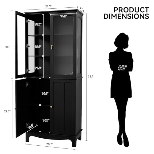 72" China Cabinet, Freestanding Kitchen Pantry with Tempered Glass Doors, view 3