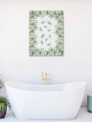 NuYeBiofx Farmhouse Flower Leaf Seamless Canvas Wall Art Prints,30"x20" Framed Picture Artwork Pastoral White Green Plant Printed Canvas Oil Painting for Living Room Bedroom Office,Ready to Hang