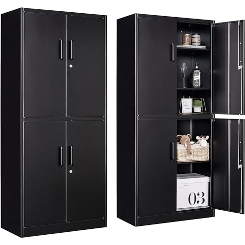 Metal Storage Cabinet with 3 Adjustable Shelves and 4 Doors, view 2