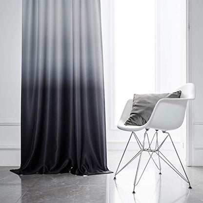 Ombre Gradient Black White to Gray Curtains for Bedroom,52Wx84L