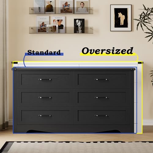 6-Drawer Dresser for Bedroom, Modern Wooden Chest of Drawers with Metal Handles, view 5