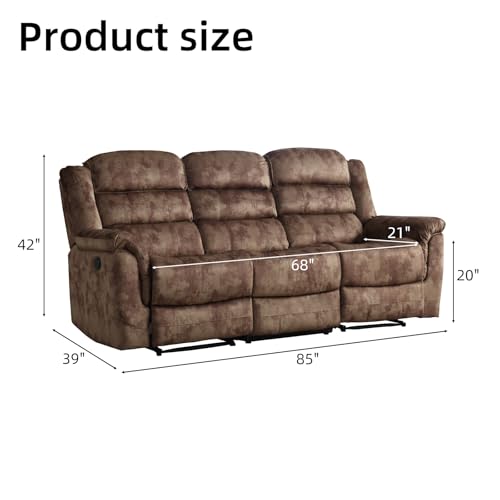 Reclining Sofa for Living Room, Extra Wide Modern Overstuffed 3 Seat Recliner Manual Sofa Chair, Breathable Soft Fabric and Padded Seat, Brown