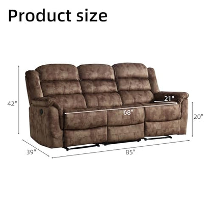 Reclining Sofa for Living Room, Extra Wide Modern Overstuffed 3 Seat Recliner Manual Sofa Chair, Breathable Soft Fabric and Padded Seat, Brown