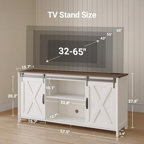 Farmhouse TV Stand, 57 Inch, White, view 3