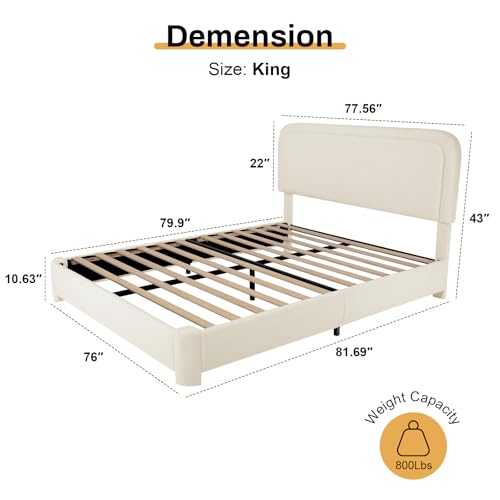 Soft Upholstered Cloud Bed Frame with Rounded Corners, Adjustable Headboard, view 3