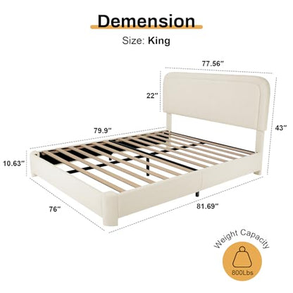 Soft Upholstered Cloud Bed Frame with Rounded Corners, Adjustable Headboard, view 3