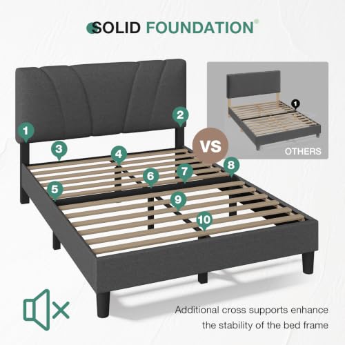 Queen Size Bed Frame Upholstered Queen Bed Frame with 3-Height Adjustable, view 7