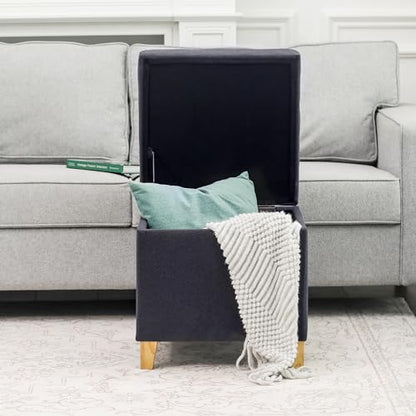 18" Square Storage Ottoman with Hinged Lid, Tufted Fabric Foot Rest Stool, Heavy Duty Cube Seat, Dark Gray – Versatile Entryway/Living Room Furniture
