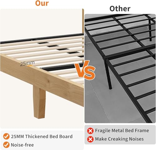 GAOMON Full Size Wood Bed Frame with LED Light and Rattan Headboard, view 6