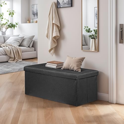 43.3 Inches Folding Storage Ottoman Bench with Hidden Storage, Foot Rest Stool, Chest for Living Room, Bedroom (Black)