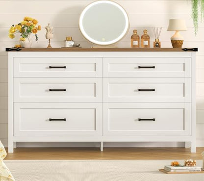 47.2" Dresser for Bedroom, White 6 Drawer Dresser with Metal Handles, view 4