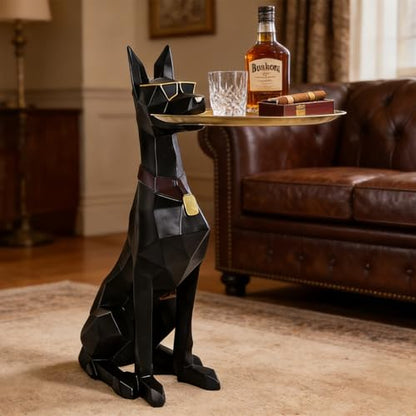 29-Inch Black Resin Geometric Doberman Statue with Tray, Dog Side Table, view 3