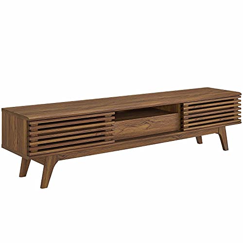 Render 70" Mid-Century Modern Low Profile Entertainment TV Stand, 70 Inch, Walnut Walnut