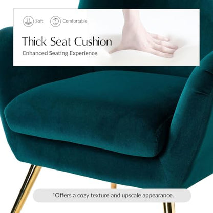 Teal Velvet Tufted Wingback Armchair with Gold and Wood Legs, view 7