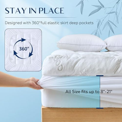 5 Inch Cooling Bamboo Viscose Mattress Topper Queen Size,60x80 in,2000 GSM, view 7