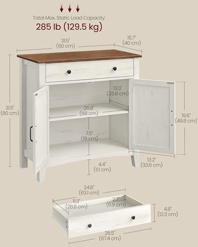 VASAGLE LIRY Collection - Buffet Cabinet, Coffee Bar Cabinet with a Drawer, Adjustable Shelf, Sideboard Storage with Cable Hole, Drawer Divider, Rustic White and Honey Brown UBBK341W01V1S