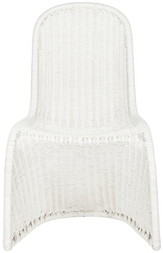 SAFAVIEH Furniture - Tana Wicker Side Chair Set of 2 - 17" Seat Height - White - Rattan - Coastal Woven Design - Ideal for Living Room, Sunroom, Dining Room - Fully Assembled (SEA8009C-SET2)