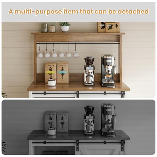 31" Farmhouse Coffee Bar Cabinet with Storage Hutch, White, view 5