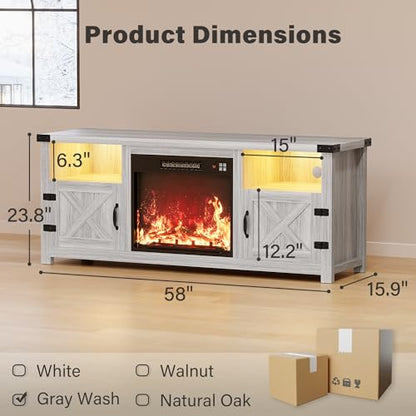 58 Inch LED Fireplace TV Stand for TVs up to 65 Inch, Gray Wash, view 3