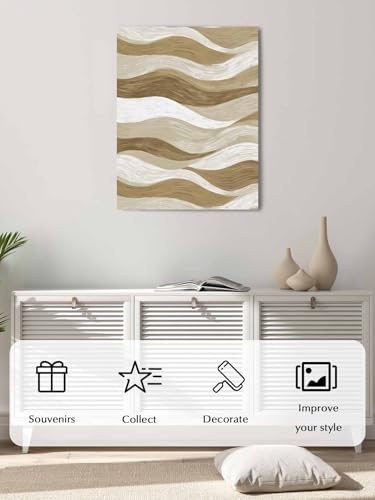 NuYeBiofx Modern Brown Ombre Ocean Wave Canvas Wall Art Prints,48"x32" Framed Picture Artwork Abstract Gradient Stripe Printed Canvas Oil Painting for Living Room Bedroom Office,Ready to Hang