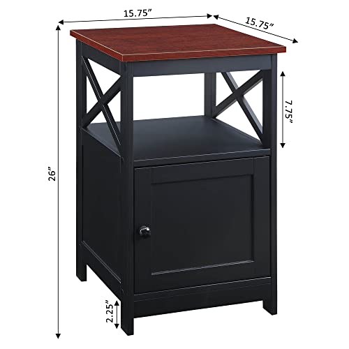 Oxford End Table with Storage Cabinet and Shelf, Cherry/Black