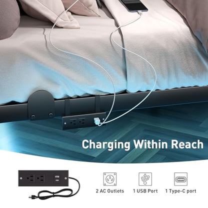 qimamo 14 Inch Floating King Bed Frame with Smart LED Lights and Charging, view 7