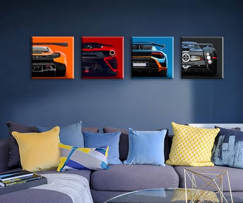 Sports Car Canvas Wall Art Decor for Men Room, 4x12x12 inches Framed | Solid Wood Frame,High-Res Giclée Print,Fade Resistant,Ready-to-Hang with Hooks,Ideal for Garage & Man Cave,Gift for Car Fans