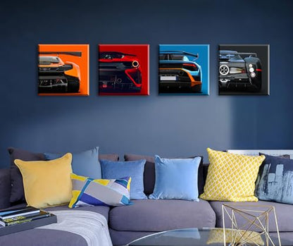 Sports Car Canvas Wall Art Decor for Men Room, 4x12x12 inches Framed | Solid Wood Frame,High-Res Giclée Print,Fade Resistant,Ready-to-Hang with Hooks,Ideal for Garage & Man Cave,Gift for Car Fans