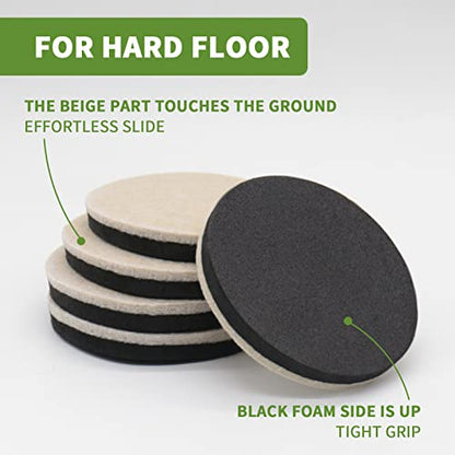 Felt Furniture Sliders for Hardwood Floors 8 PCS - 3 1/2 inch Furniture Moving Slider – Heavy Duty Felt Movers Sliders Chair Legs Floors Protectors (for Hardwood Floors)