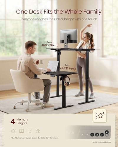 VASAGLE Electric Standing Desk, 55.1 x 27.6 Inches Height Adjustable Desk, Sedentary Reminder, 4 Memory Heights, for Home Office, Ink Black ULSD315BZ020S