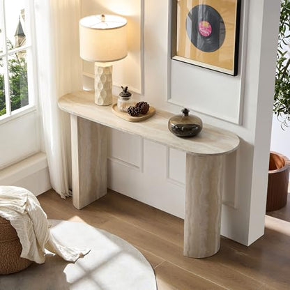 55" MDF Console Table for Entryway, Narrow Entryway Table with Faux Mars Marble Pattern, Couch Table Behind Sofa with Curved Legs for Living Room Hallway Foyer